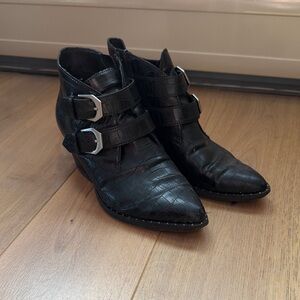 Black Croc-Embossed Ankle Boots